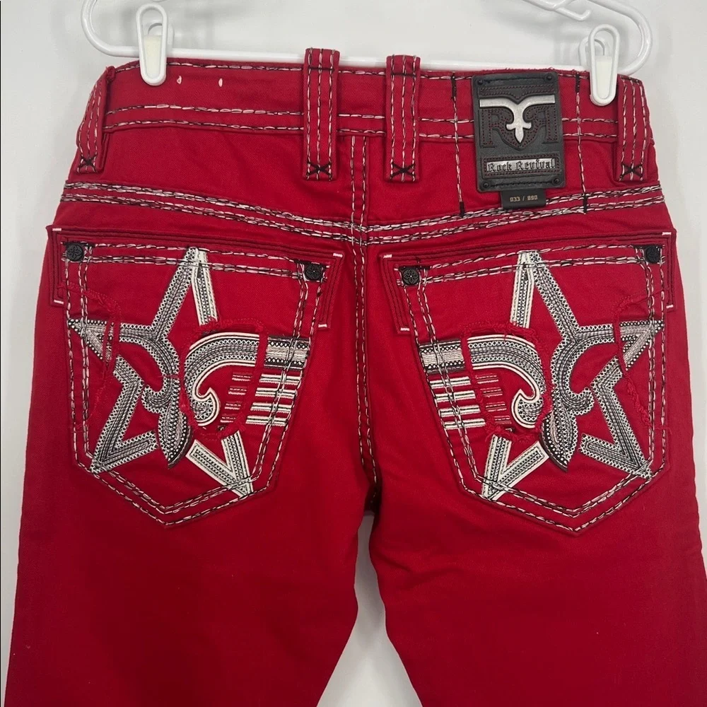 Men Rock Revival Red Jeans Slim Straight Stretch Pant Collectors Edition Size 32 - Picture 9 of 10